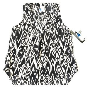 Society Girl Black and White Ikat Print Top Sz S